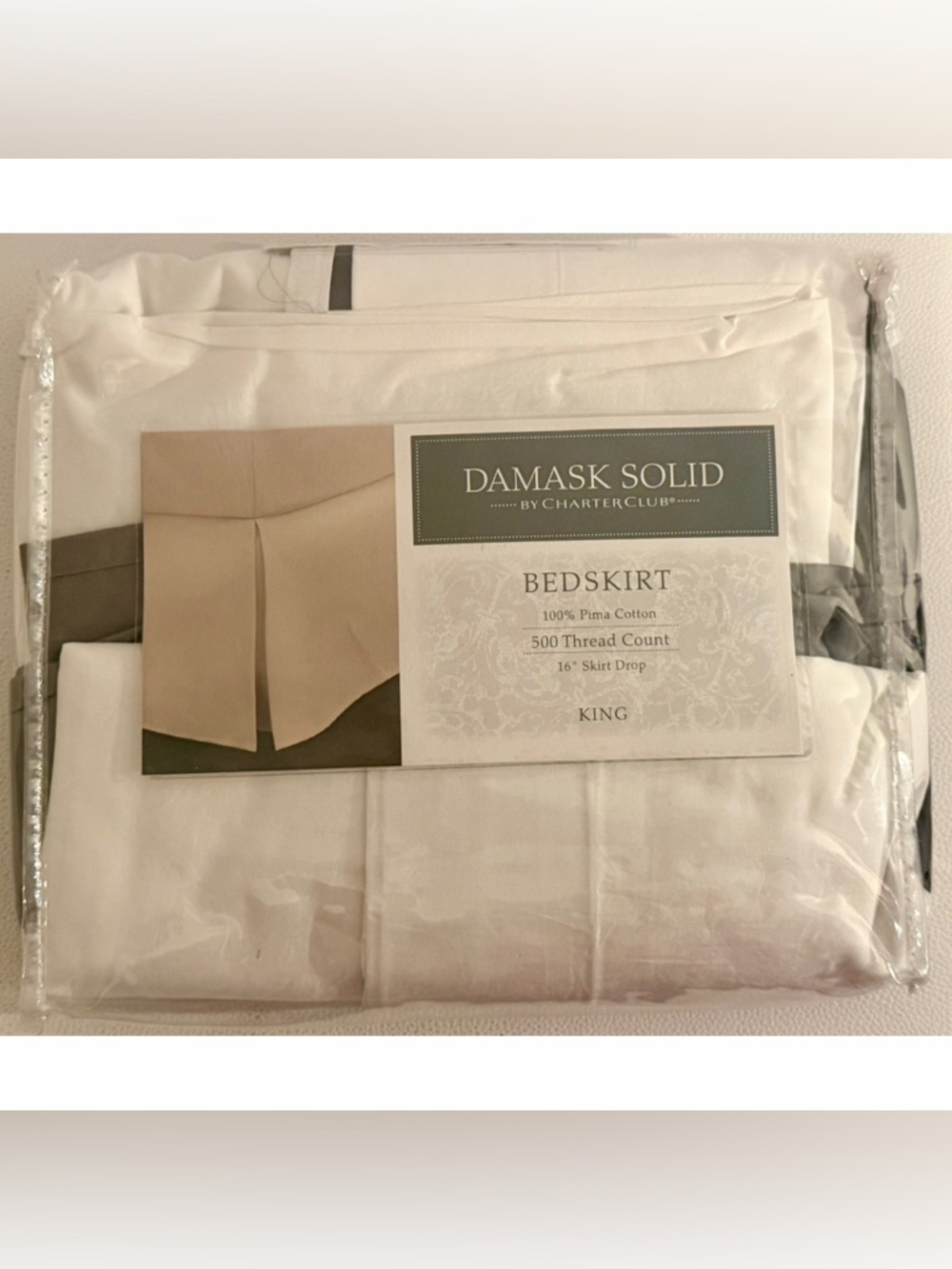 Charter Club King Bedskirt 500TC Pima Cotton Ivory Damask BRAND NEW